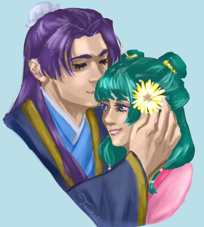 Tässä: värillinen, kaksi hahmoa (toinen -50%), potretti